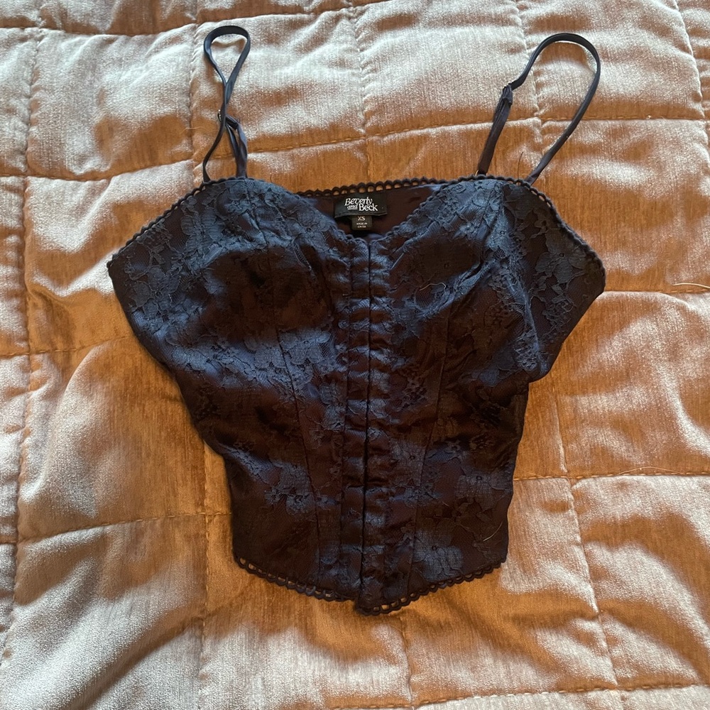 Navy blue corset top with lace detailing, brand from Pacsun